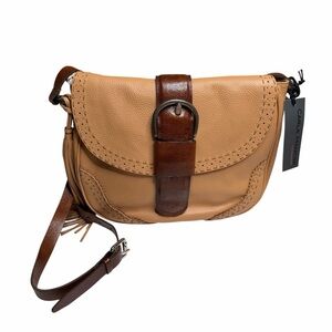CARLA MANCINI Hayley Light Tan Brown‎ Leather Crossbody Bag Purse NWT Wester